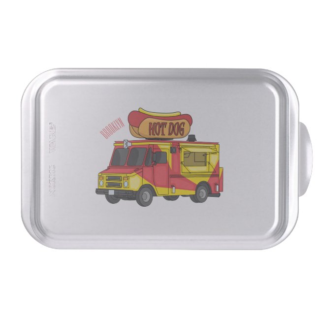 Hot dog food truck cartoon illustration cake pan (Front)