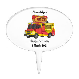 Hot dog food truck cartoon illustration cake topper