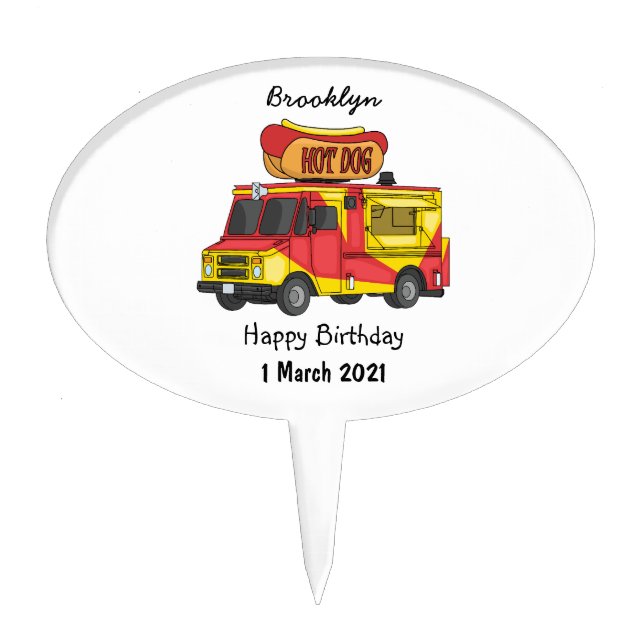 Hot dog food truck cartoon illustration cake topper (Front)