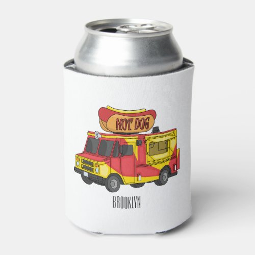 Hot dog food truck cartoon illustration  can cooler