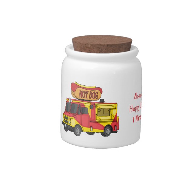 Hot dog food truck cartoon illustration candy jar (Left)