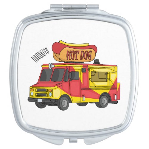 Hot dog food truck cartoon illustration compact mirror
