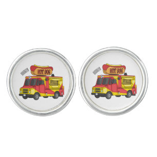 Hot dog food truck cartoon illustration cufflinks