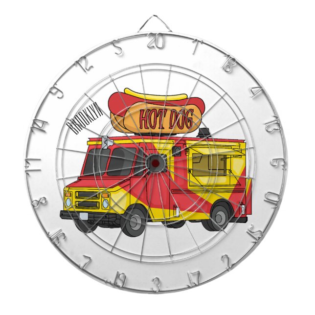 Hot dog food truck cartoon illustration dart board (Front)