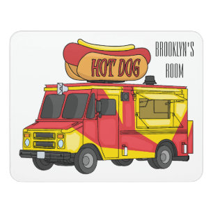 Hot dog food truck cartoon illustration door sign
