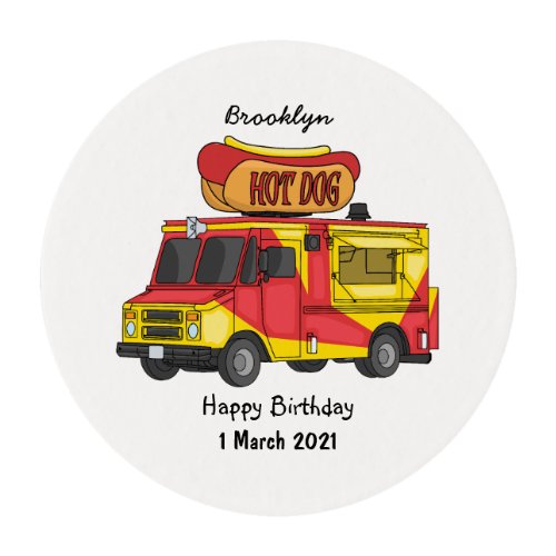 Hot dog food truck cartoon illustration edible frosting rounds