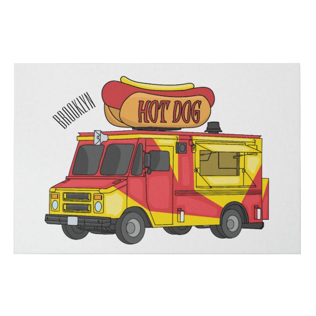 Hot dog food truck cartoon illustration faux canvas print (Front)