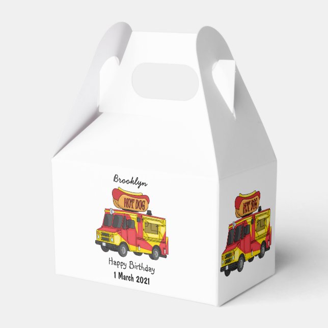 Hot dog food truck cartoon illustration favor boxes (Front Side)