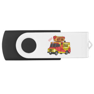 Hot dog food truck cartoon illustration flash drive