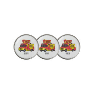 Hot dog food truck cartoon illustration golf ball marker