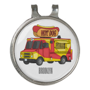 Hot dog food truck cartoon illustration golf hat clip