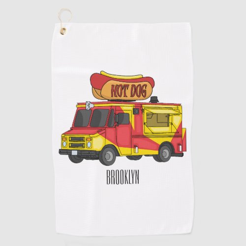 Hot dog food truck cartoon illustration golf towel
