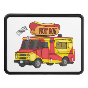 Hot dog food truck cartoon illustration hitch cover