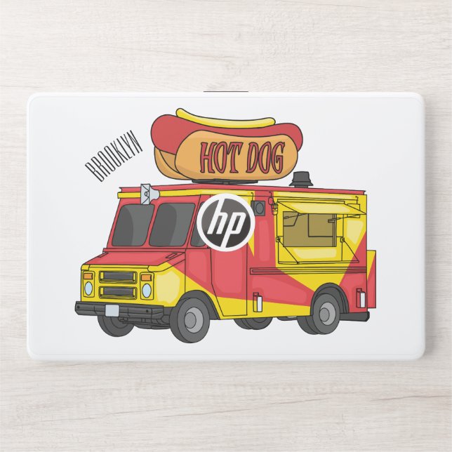 Hot dog food truck cartoon illustration HP laptop skin (Front)