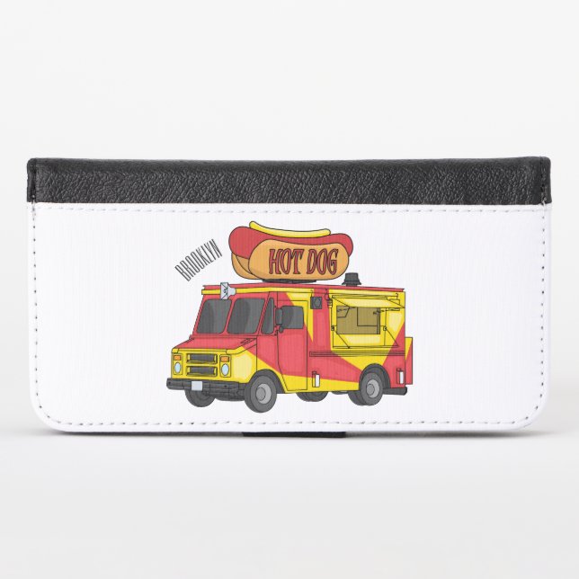 Hot dog food truck cartoon illustration iPhone wallet case (Front (Horizontal))