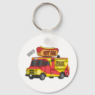 Hot dog food truck cartoon illustration keychain