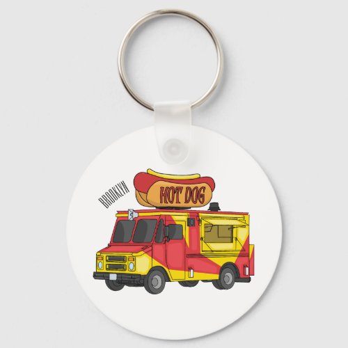 Hot dog food truck cartoon illustration keychain