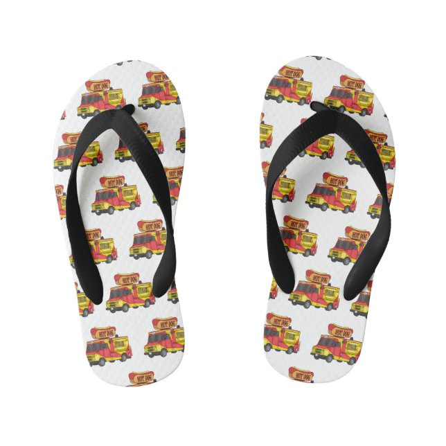 Hot dog food truck cartoon illustration kid's flip flops (Footbed)