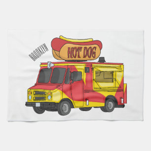 Hot dog food truck cartoon illustration kitchen towel