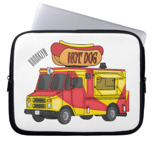 Hot dog food truck cartoon illustration laptop sleeve