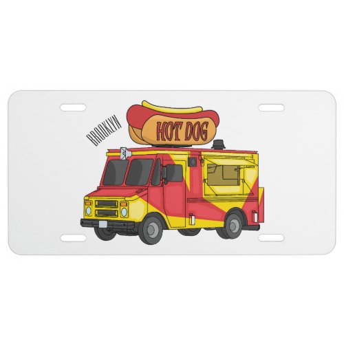 Hot dog food truck cartoon illustration license plate