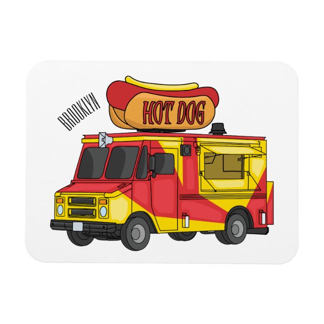 Hot dog food truck cartoon illustration magnet (Horizontal)