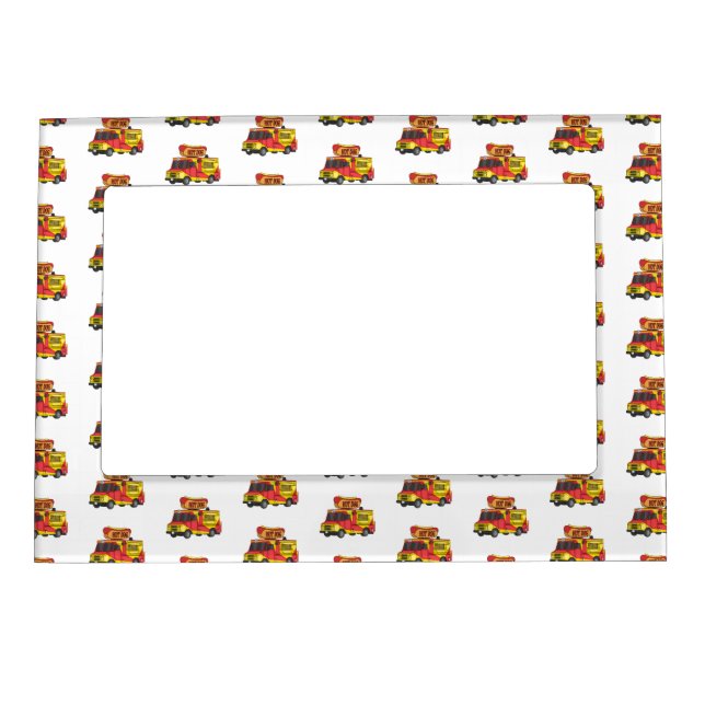Hot dog food truck cartoon illustration magnetic frame (Front)