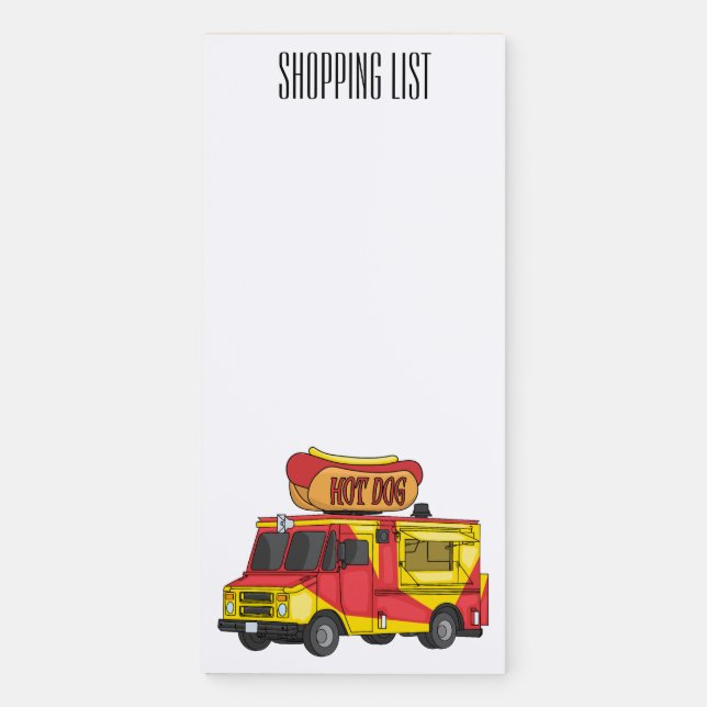 Hot dog food truck cartoon illustration magnetic notepad (Front)