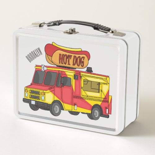 Hot dog food truck cartoon illustration metal lunch box