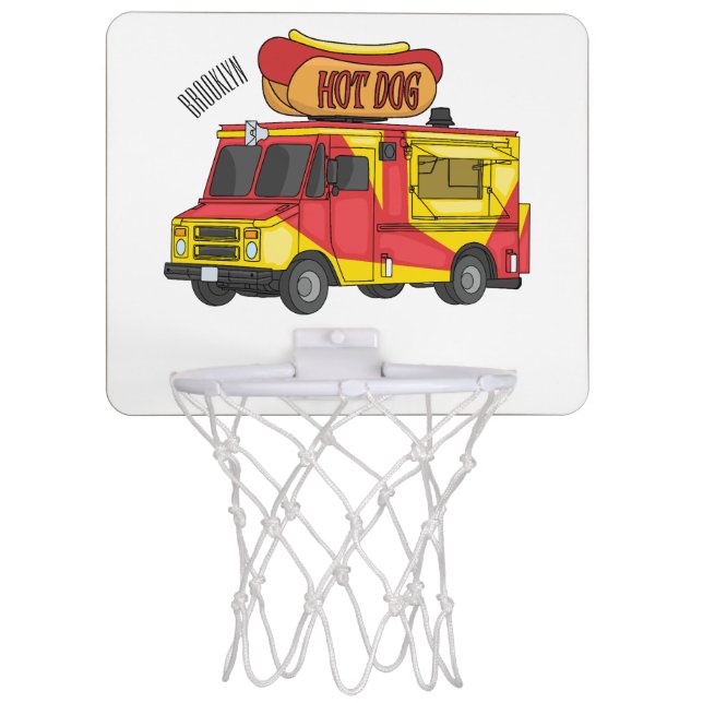 Hot dog food truck cartoon illustration mini basketball hoop (Front)
