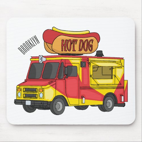 Hot dog food truck cartoon illustration mouse pad