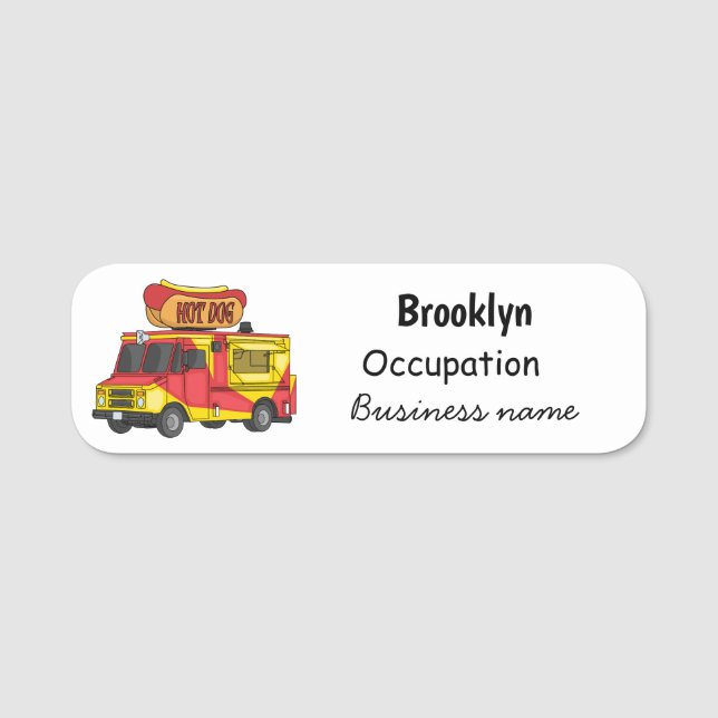 Hot dog food truck cartoon illustration  name tag (Front)