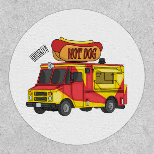 Hot dog food truck cartoon illustration patch