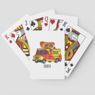 Hot dog food truck cartoon illustration  poker cards