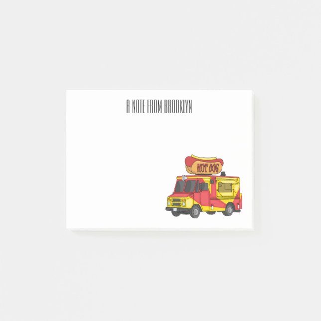 Hot dog food truck cartoon illustration post-it notes (Front)