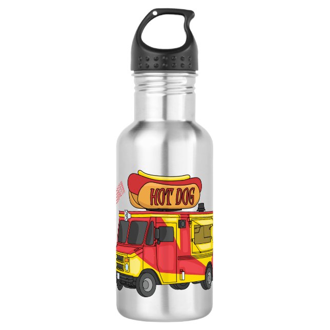 Hot dog food truck cartoon illustration stainless steel water bottle (Front)