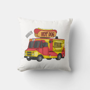 Hot dog food truck cartoon illustration throw pillow