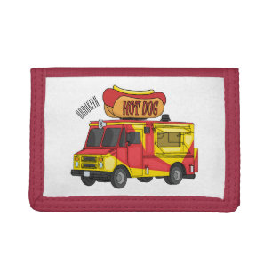 Hot dog food truck cartoon illustration tri-fold wallet