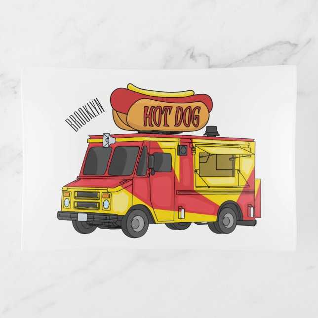 Hot dog food truck cartoon illustration  trinket tray (Front)