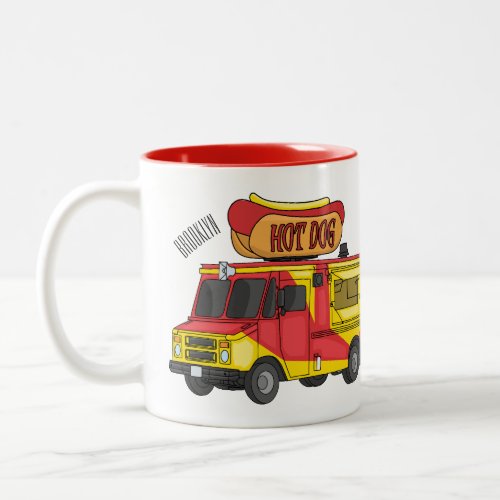 Hot dog food truck cartoon illustration  Two_Tone coffee mug