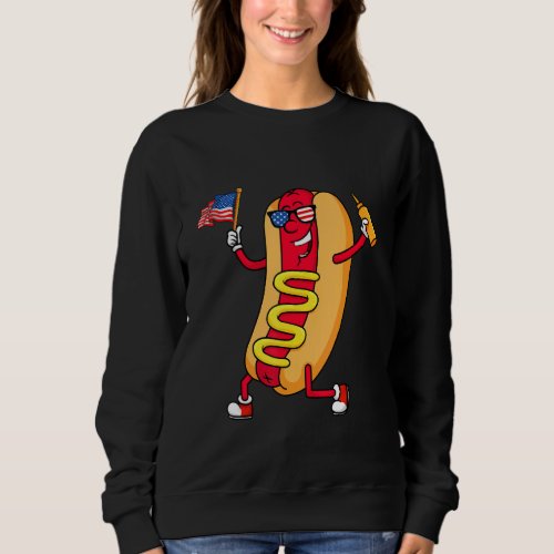 Hot Dog For July 4th Picnic American Flag  Sausage Sweatshirt