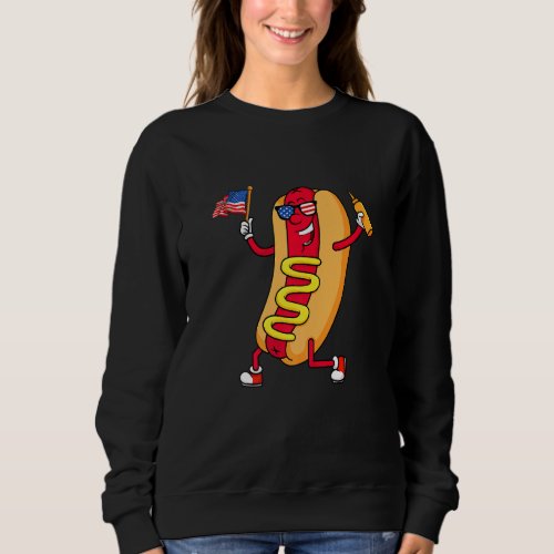 Hot Dog For July 4th Picnic American Usa Flag Saus Sweatshirt