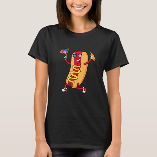 Hot Dog For July 4th Picnic American Usa Flag Saus T_Shirt