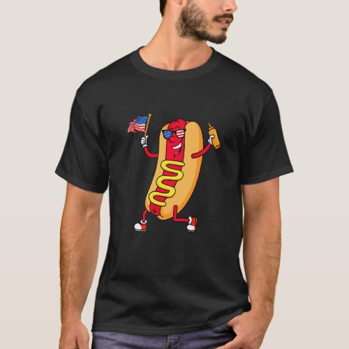 Hot Dog For July 4th Picnic American Usa Flag Saus T_Shirt