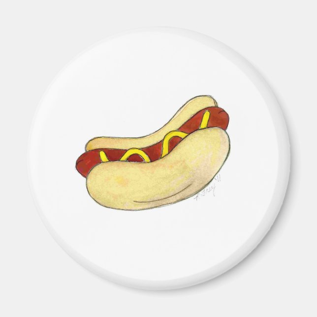 Hot Dog Frankfurter Hotdog Mustard Bun Fast Food Magnet (Front)