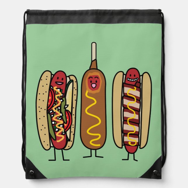 Hot Dog Friends Drawstring Bag (Front)