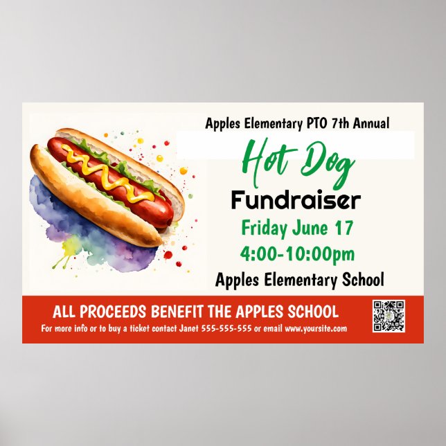 Hot Dog Fundraiser PTO PTA Church Banner Poster (Front)