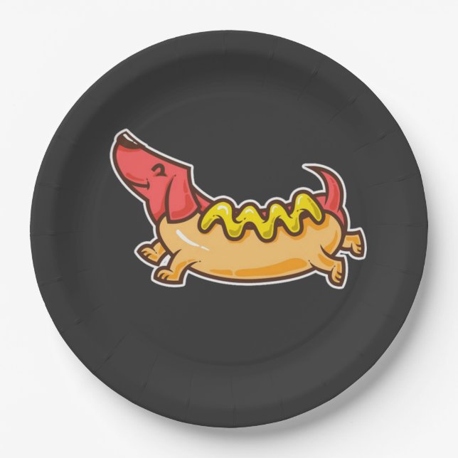 Hot Dog-Funny dog Paper Plates (Front)