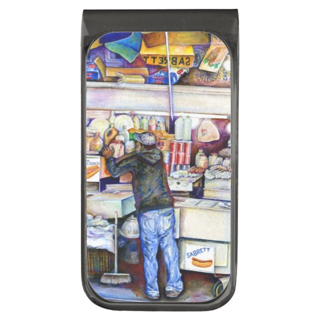 Hot Dog God, New York Gunmetal Finish Money Clip (Front Vertical)