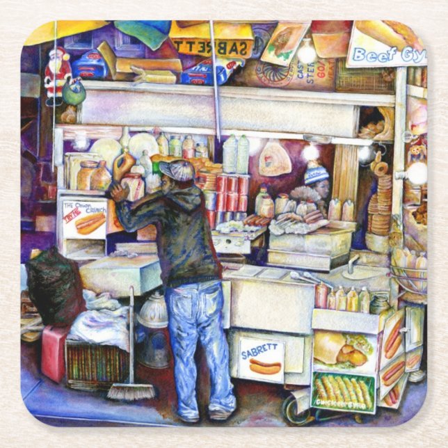 Hot Dog God, New York Square Paper Coaster (Front)